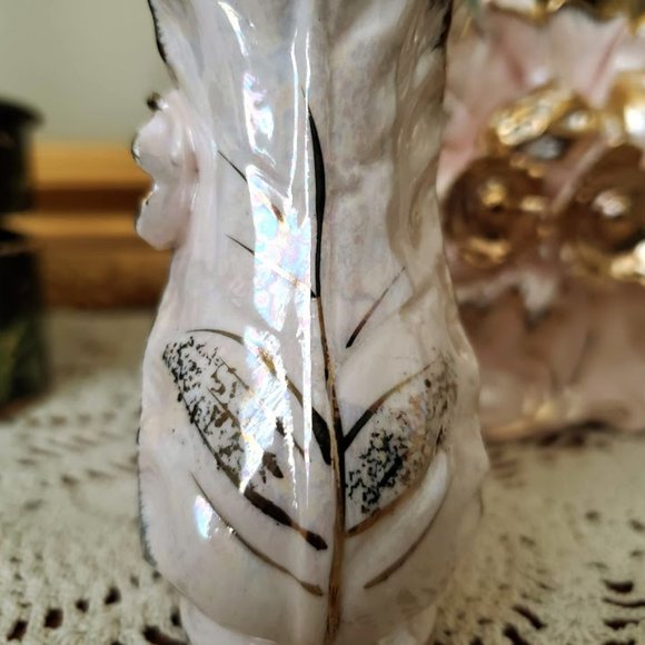 Vintage MCM Betson Pottery Hand Painted Planter & Taper Candle Holders Pink/Gold - Picture 11 of 16